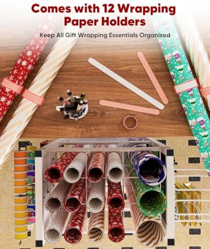 Wrapping Paper Storage Organizer with Wheels & Bag Storage, White - Image 5