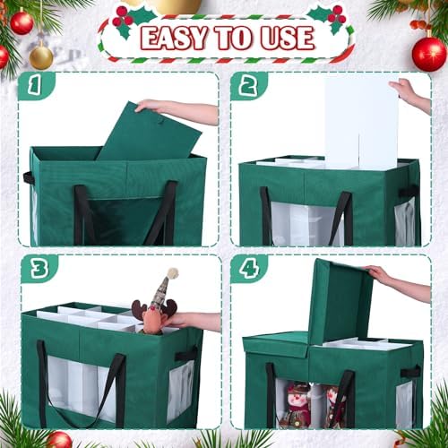 Christmas Figurine Storage Box, 24”x18”x15” Ornament Storage Box, 2025 UpgradeNutcracker Storage Box, Figurine Storage with Dividers, Adjustable Extent Area for Figurines and Pocket, Green - Image 3