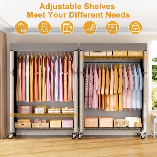 ULIFHOME P6C Plus Rolling Clothes Rack with Cover, Covered Clothing Rack - Image 3