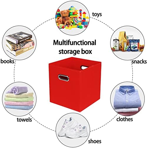 STOREONE Fabric Storage Bins Cubes Baskets Containers-(11X11X11) with Dual Handles for Shelf Closet, Nursery Home ， Bedroom Organizers, Foldable Set of 8 (Red) - Image 3