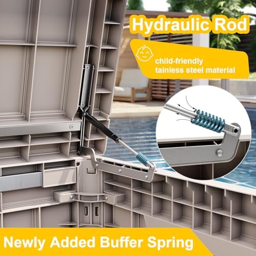 Outdoor Waterproof Resin Storage Deck Box Lockable Outside Bench UV Resistant Bin Patio Porch Furniture Pool Float Garden Tool Cushion (Grey, 280 Gallon) - Image 2