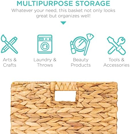 Best Choice Products 10.5x10.5in Pack of 5 Cube Storage Baskets, Water Hyacinth Multipurpose Collapsible Organizers, Handwoven Laundry Totes for Laundry, Living Room, Kids Room & Nursery - Natural - Image 5