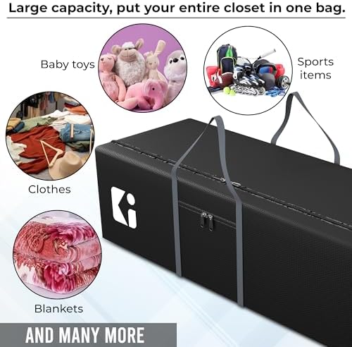 Kuber Industries Large Capacity 236 Liter Foldable Under Bed Storage Bags/Duffle Bags For Travel/Moving Bags/Wardrobe Organizer Bags | House Shifting, Travel, Hostel & Dorm Use | Grey & Black - Image 6