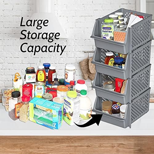 Skywin Stackable Storage Bins Open Front for Pantry Storage, 4 Pack - Grey - Image 3