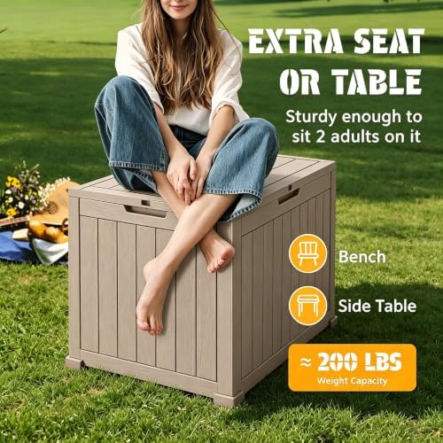 32 Gal Outdoor Storage Box Waterproof Lockable,Deck Box,Medium Gray - Image 3