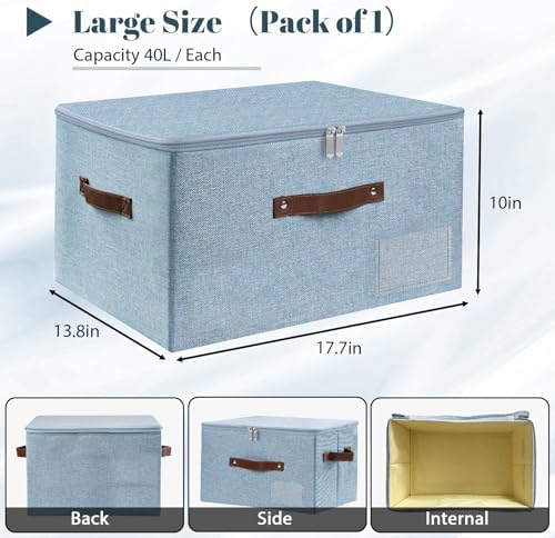 ANMINY Storage Box Fabric Bins with Zipper Lid, 17.7"x13.8"x10" Blue, 3PCS - Image 6