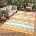 GAOMON 9x12 Large Outdoor Rug Waterproof for Patio Plastic Straw Rug Geometric Stripe Indoor Outdoor Area Rug Modern Lines Camping Rugs for RV Porch Deck Trailer Beach, Orange Yellow Blue White by GAOMON