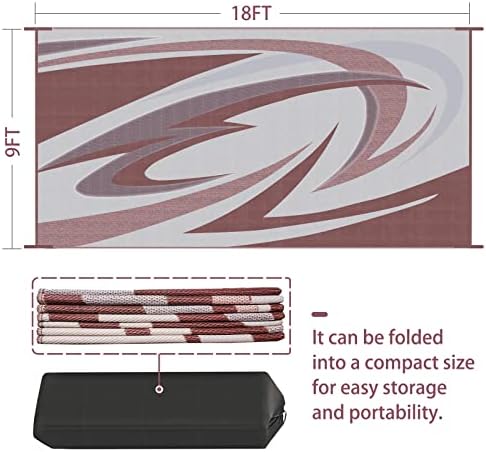 EEZ RV Products 9X18FT Durable RV Outdoor Rugs for Camping RV Mat Modern Wave Design - 9X18 Burgundy - Image 2