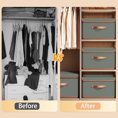 Tuza 4 Pack Storage Bins with Lids, Collapsible Closet Organizer Container, Fabric Organizer Box with Handles, Decorative Storage Boxes with Lids for Organizing Clothes, Blanket, Grey, Extra Large - Image 4