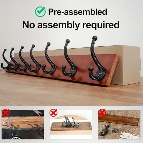 WEBI Rustic Coat Rack Wall Mount,30" Long 7 Cast Iron Coat Hooks Wall Mounted,Heavy Duty Wood Wall Coat Hanger Hooks for Hanging Coats,Jacket,Clothes,Backpack,Farmhouse,Cherry,2 Packs - Image 5