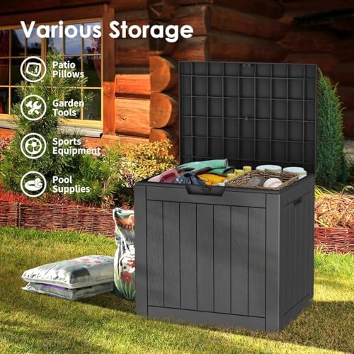 35 Gallon Outdoor Deck Box, Lockable Waterproof Outdoor Storage Boxes For Garden Tools,Indoor Cushions,Accessories Outside Storage Resin Weatherproof Container, Black - Image 2