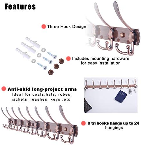Dseap Coat Rack Wall Mount - 29.5” Long 8-Tri-Hooks Heavy Duty Coat Hanger Rail Wall Hooks for Hanging Coats Hats Clothing Clothes Purse Mudroom Entryway, Pack of 2 - Image 7