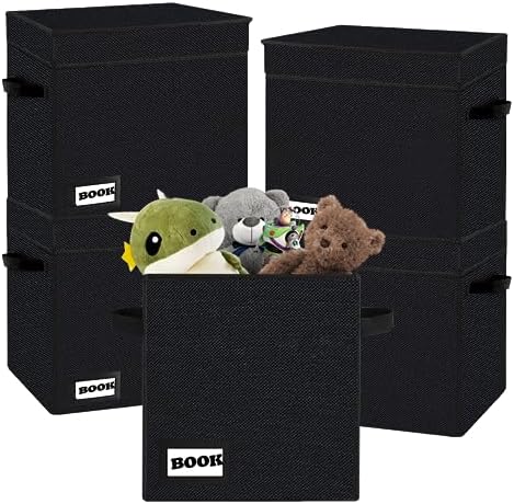 5 Pack Comic Book Storage Short Box, 11.8" X 9.8" X 7.8", Holds 100-120 Collection Book, Heavy Duty Comic Collection Gift Bin Container Holder Shelf (Black) by YNSZAS