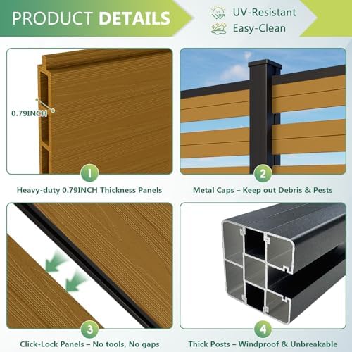 6x6 FT Wood Composite Privacy Fence Panel,Semi-Enclosed Outdoor AC Unit Cover,Trash Can Barrier | Weatherproof, Easy Installation, Durable Composite Fencing (Yellow Teak with 1 Post) - Image 5
