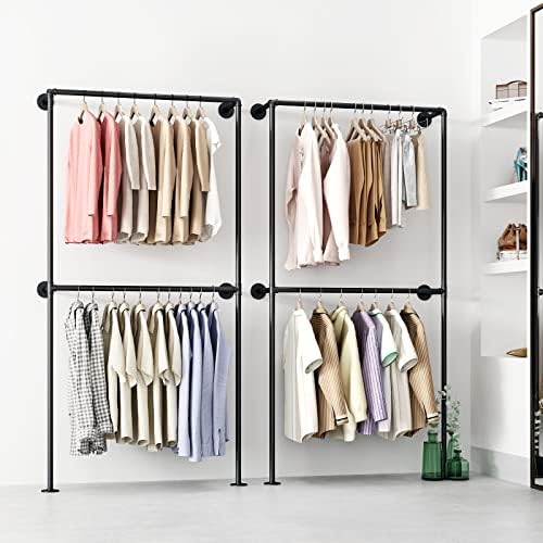 Industrial Pipe Clothing Rack Wall Mounted Garment Rack, Black Pipe Clothes Rack Retail Display Hanging Rod for Closet Storage, Laundry Room - Image 5