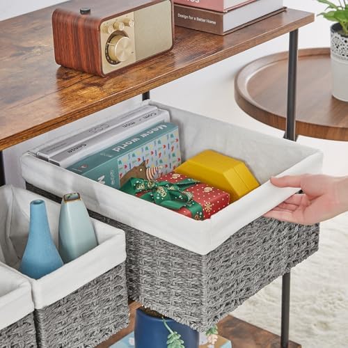 Vagusicc Wicker Basket, Set of 3 Hand-woven Storage Baskets for Organizing, Decorative Rectangle Wicker Storage Basket Bins with Handles, Small Toilet Paper Storage Baskets for Shelves & Decor, Grey - Image 2