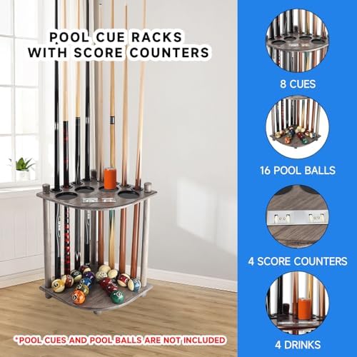 GSE Billiards Pool Cue Racks with Score Counters Hold 8 Cues, Brushed Grey - Image 2