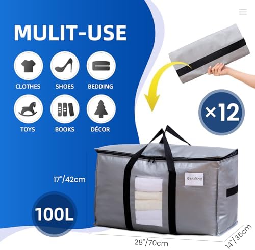 TAILI 12 Pack Silver XXL Moving Bags,Storage Bags with Visible Window - Image 2