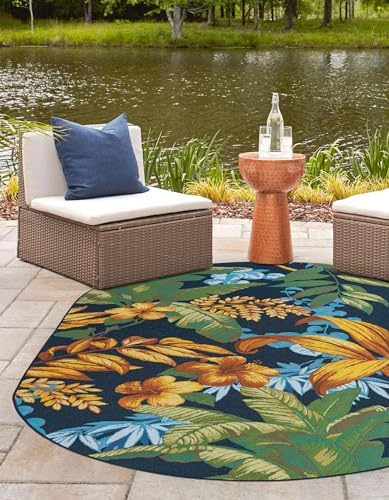 Unique Loom Outdoor Botanical Collection Area Rug - Calypso (5' 3" x 8' Oval Multi/Light Blue) - Image 4