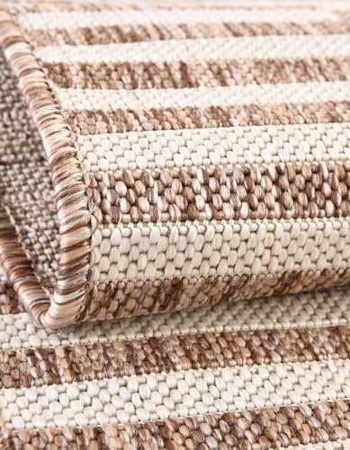 Unique Loom Outdoor Striped Collection Area Rug - Striped (3' 1" x 6' 1" Hearth Taupe/Ivory) - Image 6