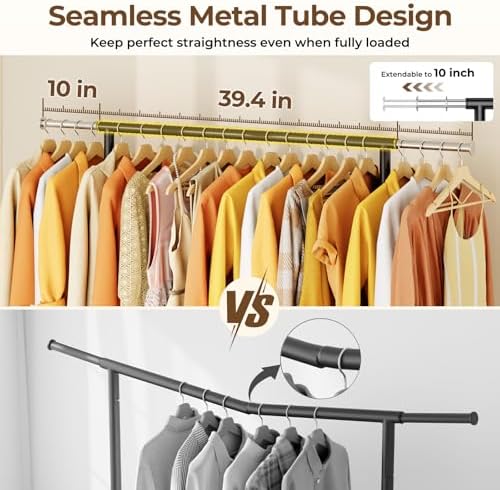 HYSEYY Heavy-Duty 450LBS Capacity Metal Clothes Rack，Rolling Clothing Rack with Wheels & Shelves, Portable Standing Wardrobe Rack for Hanging Clothes, Black (Black, L) - Image 3