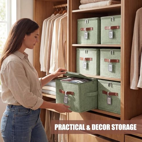 6 Pack Fabric Closet Storage Bins with Lids, 10×8×7 in, Green - Image 6