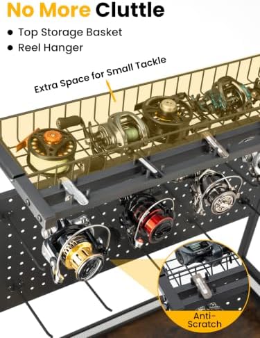 SOYEEZE Fishing Rod Holders for Garage,Fishing Gear Holder for Fishing Rod Tackle Box Storage，Fishing Pole Holders for 12 Rods with Hooks and Pegboard,Fishing Cart with Reel Rack, Large Size - Image 2