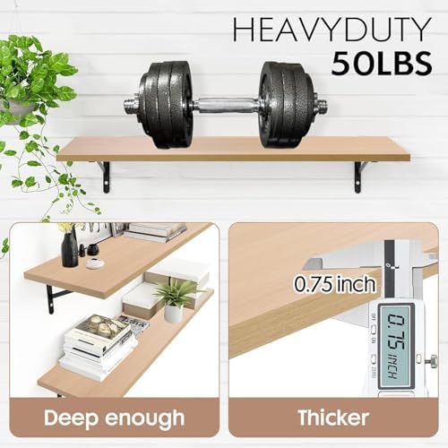 Kaboon 45 inch Long 10 inch Deep Floating Shelves for Wall Set of 2, Large Open Shelves Wall Mounted, Space Saving Home and Commercial Use, Light Walnut - Image 4
