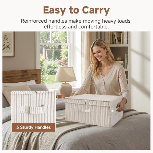 StorageWorks Large Decorative Storage Boxes with Lids, Khaki&Beige Stripes - Image 6