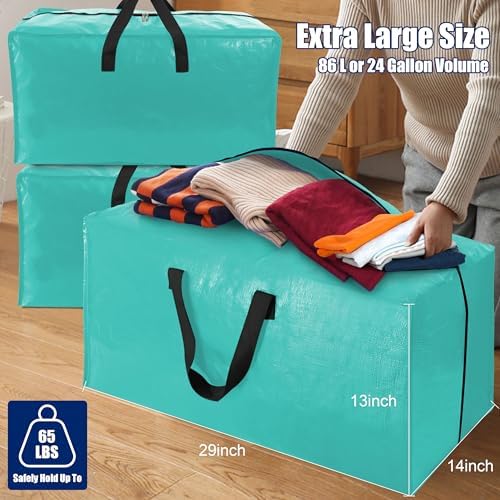 Cosy Family 12 Pack Heavy Duty Extra Large Moving Bags with Backpack Straps - Strong Handles & Zippers, Storage Totes For Space Saving, Fold Flat, Alternative to Moving Box, Aquamarine - Image 6