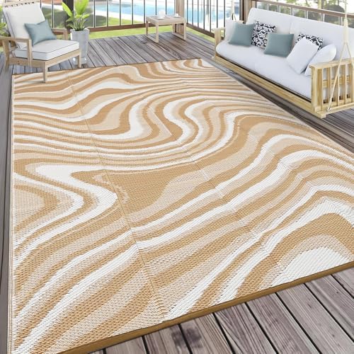 Garvee Modern Outdoor Rug 10x14 Waterproof Rug for Camping, Light Brown by Garvee