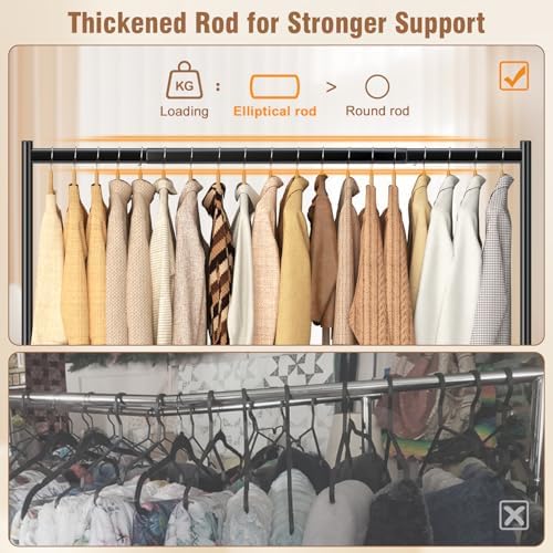 EAGMAK Heavy Duty Clothes Rack Load 420 LBS, Rolling Garment Rack with Lockable Wheels, Standing Metal Clothing Rack, Portable Wardrobe Sturdy Coat Rack for Hanging Clothes (Black, 59″×18.9″×63″) - Image 3