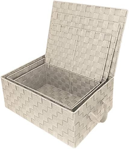 Sorbus Woven Storage Basket with Lid, Set of 3 (Beige) - Image 6