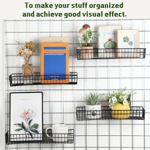 Blulu 4 Pcs Grid Wall Shelf Panel Basket, 15.75 x 5.91 x 1.97 Inch, Black - Image 3