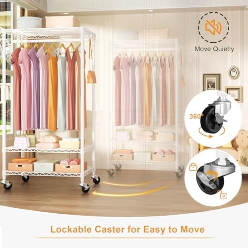 FUTASSI Rolling Clothes Rack, Clothing Racks for Hanging Clothes, White - Image 5
