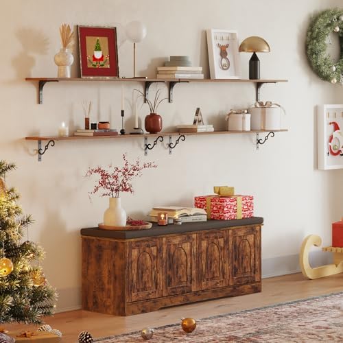 DINZI LVJ Long Wall Shelves, 47.3Inch Wooden Wall Mounted Shelves, Set of 2 - Image 4