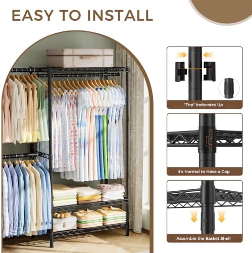 Golpart Heavy Duty Clothes Rack Metal Wardrobe with Adjustable Wire Shelves - Image 6