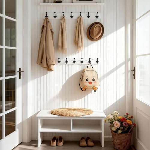 WEBI Rustic Coat Rack Wall Mount,24" Long 6 Cast Iron Coat Hooks Wall Mounted,Heavy Duty Farmhouse Wood Coat Hanger Wall Vintage Hooks for Hanging Jacket,Clothes,Backpack,Black on White,2 Packs - Image 6