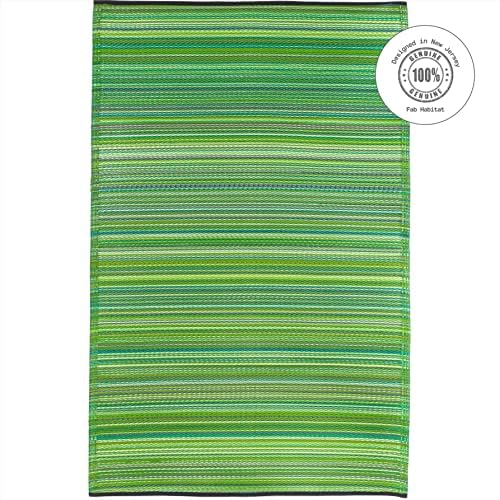 Fab Habitat Outdoor Rug - Waterproof, Fade Resistant, Crease-Free - Premium Recycled Plastic - Striped - Patio, Porch, Deck, Balcony - Cancun - Green - 5 x 8 ft - Image 3