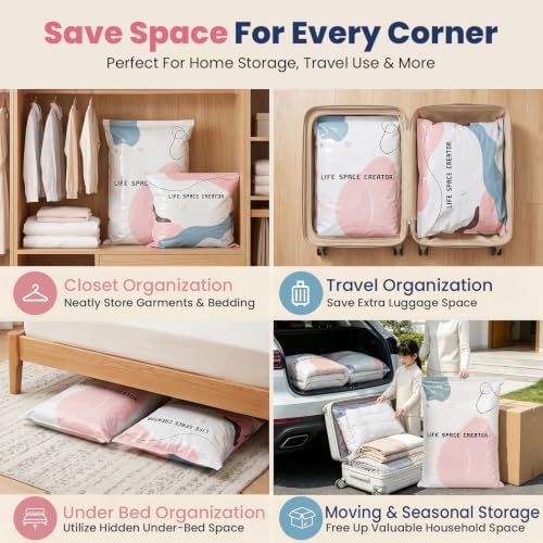 5PCS No Pump Vacuum Storage Bags, No Pump Large Vacuum Storage Compression Bags, Thick Airtight Reusable Organizer for Clothes Comforters Travel Moving Closet Storage (L) - Image 7