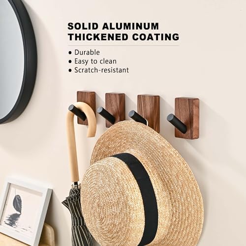 8 Pack Wooden Wall Hooks for Hanging, Adhesive Mounted & Wall Mounted Boho Decorative Walnut Wood Coat Hooks for Towel Clothes Blanket Hat Backpack Robe Nursery Door Board Entryway Key Holder - Image 3