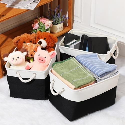 meekoo 8 Pack Fabric Storage Bins Baskets, 15 x 11 x 9.5 in, Black White - Image 4