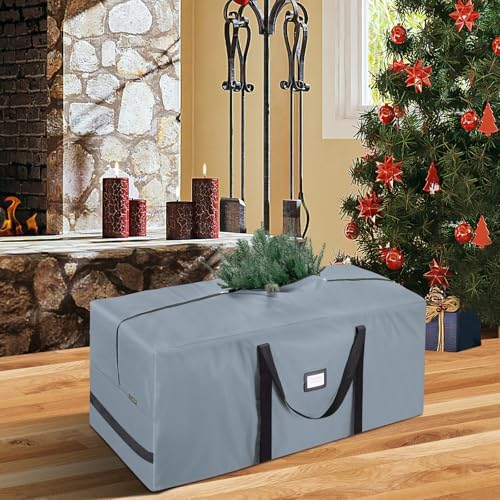 BALEINE 9 ft Christmas Tree Storage Bag, Heavy Duty 900D Oxford Fabric with Reinforced Handles and Dual Zippers Wide Opening, Extra Large Storage Container for Trees (Grey) (Pack of 2) - Image 3
