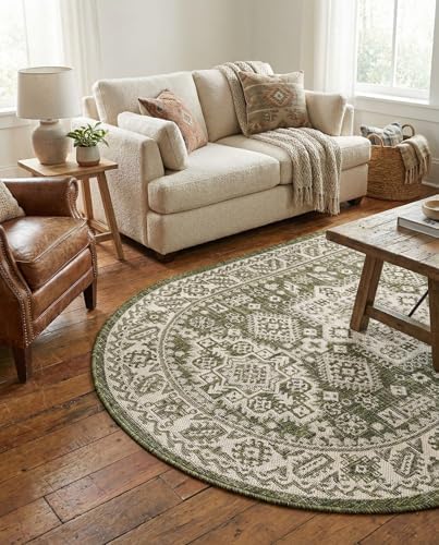Rugs.com - Outdoor Aztec Rug – 3' 1 x 5' 3 Oval Green Indoor/Outdoor Rug – Weather-Resistant Flatweave for Patio, Deck, and Porch - Image 5