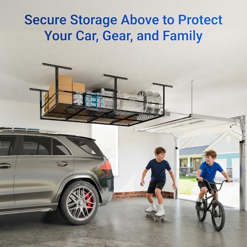 FLEXIMOUNTS 4x8ft Overhead Garage Storage Rack with Safety Rails, Black - Image 4