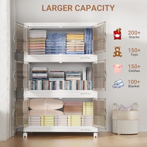BROVIEW 400Qt Stackable Storage Bins with Lid for Home Dorm, 4Pack White - Image 2