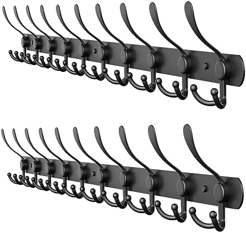 Coat Rack Wall Mount with 10 Tri Hooks – 32 Inch Stainless Steel Coat Hook Rack, Heavy Duty Wall Mounted Organizer for Coats, Hats, Towels, Robes, Bags, Scarves, Entryway, Bathroom - Black 2 Pack by SAYONEYES