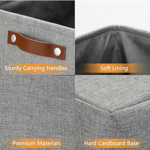 DULLEMELO Large Storage Baskets for Blankets Living Room 51L Canvas Storage Baskets for Organizing 3 Pack Collapsible Baskets Bins for Organizing Home Office with Handles (Grey) - Image 7
