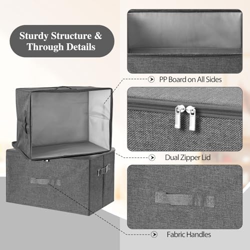 ANMINY Fabric Storage Bins with Zipper Lids, 18"x14"x10", Gray, 3 PCS - Image 4