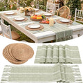 Long Table Runner and Round Woven Placemats Set, 6 Sets, Sage Green by Gandeer